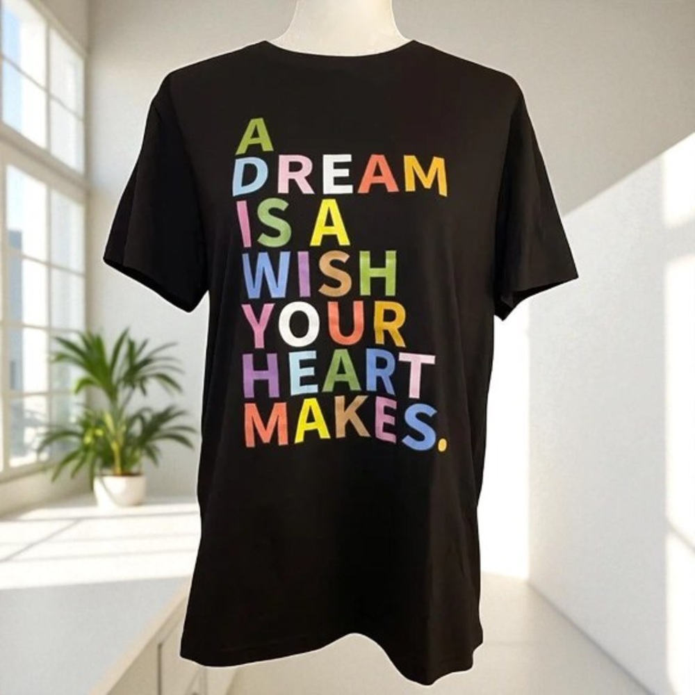 Vibrant Black Short Sleeve Tee with Multicolor Text